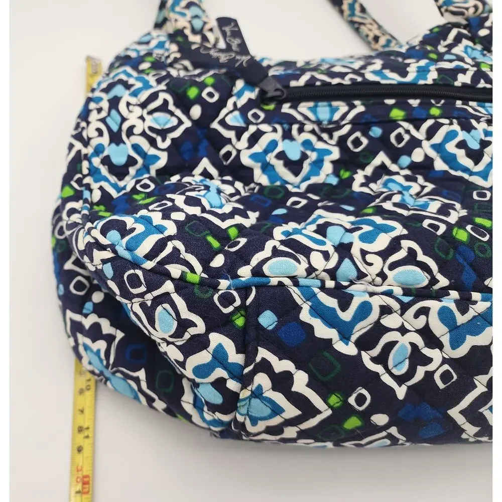 Vera Bradley Pleated Tote Ink Blue Quilted Shoulder Bag Purse Retired Pattern